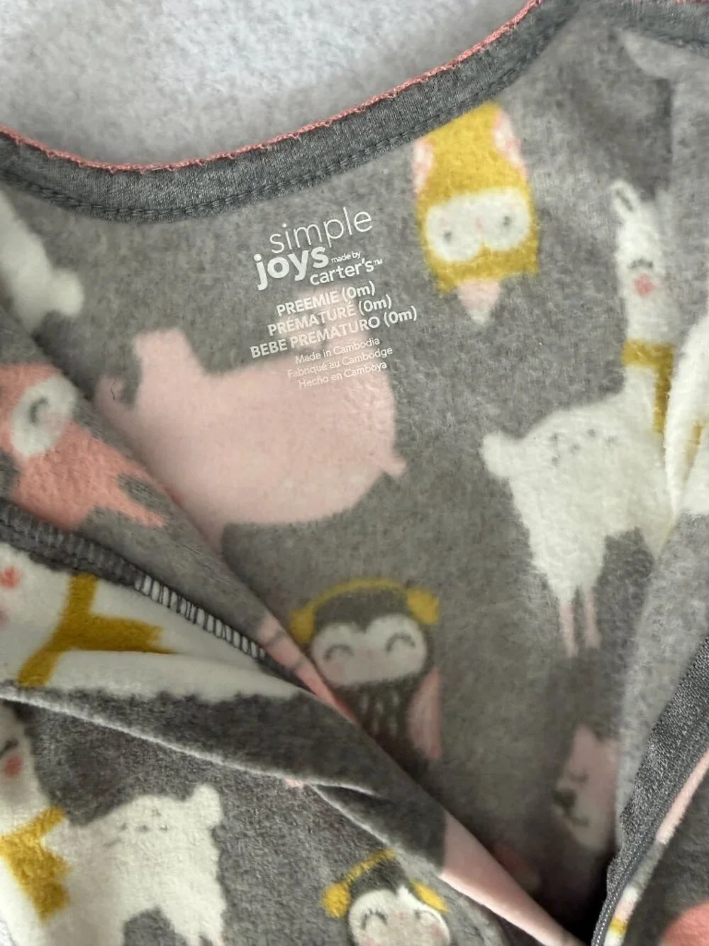 Carter's Simple Joys Baby Fleece Footed Sleeper Animals Gray Pink | Preemie